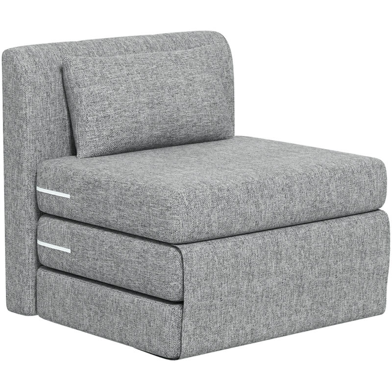 Matelas lit fauteuil futon chauffeuse pliable L.203 cm effet lin gris chiné