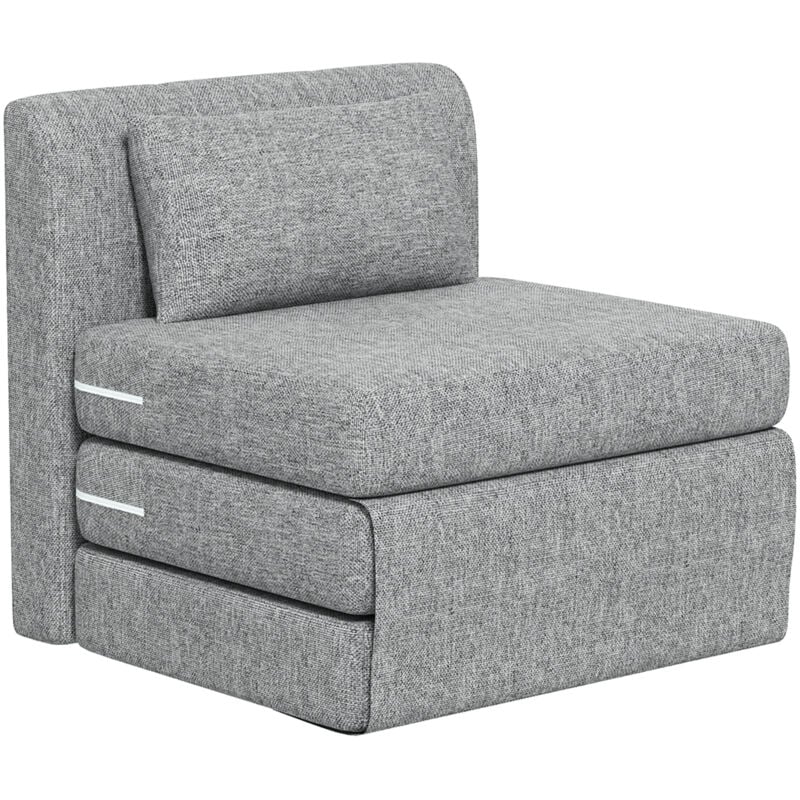 Homcom - Matelas lit fauteuil futon chauffeuse pliable pliant longueur 203 cm coussin inclus tissu effet lin gris chiné