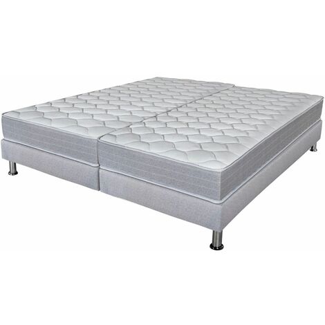 Matelas Madere + sommier 2x90x190 SR9 - Gris clair - Soutien ferme - Made in France
