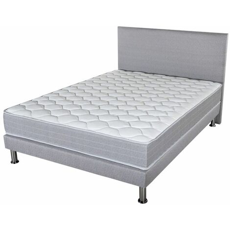 Matelas Madere + sommier + tête de lit 140x190 SR9 - Gris clair - Soutien ferme