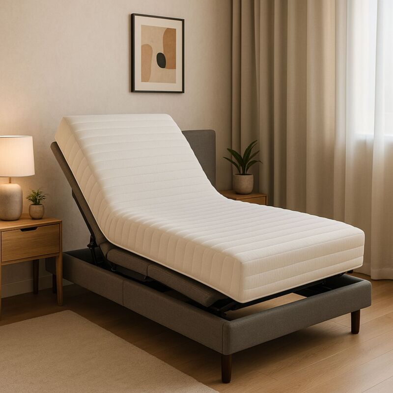 Lot de 2 Matelas contact Mémoire de Forme 58 Kg/m3 80x200 x 19 cm Très Ferme - Spécial Sommier Electrique - 5 Zones de Confort - Noyau Mouse 35 Kg/m3