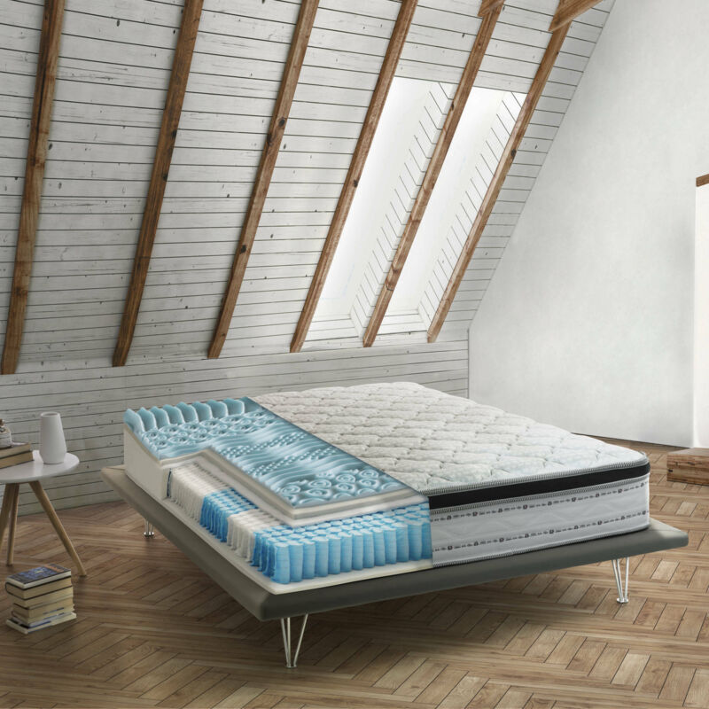 Matelas King carré et demi, Fabriqué en Italie, Amovible en Mousse Mémoire + Gel et Ressorts ensachés, Anti-acarien et Hypoallergénique, cm 120x190