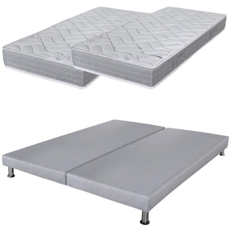 Matelas mousse + Sommier Gris clair 2x90x190 Maryland - Hauteur 20 cm - Soutien ferme