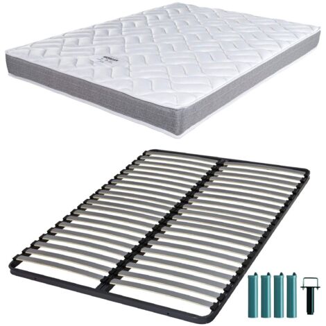 Matelas mousse + Sommier métal C220 120x190 Morgan - Hauteur 17 cm - Soutien ferme