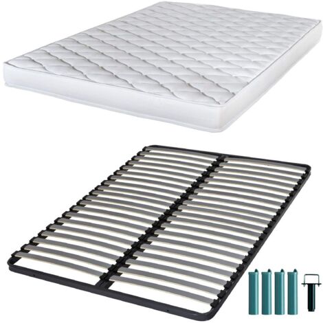 Matelas mousse + Sommier métal C220 140x190 Marly - Hauteur 15 cm - Soutien ferme