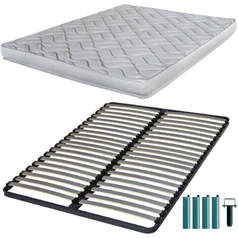 Matelas mousse + Sommier métal C220 140x190 Melissa - Hauteur 13 cm - Soutien ferme