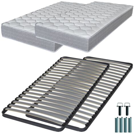 Matelas mousse + Sommier métal C220 2x90x190 Madere - Hauteur 24 cm - Soutien ferme