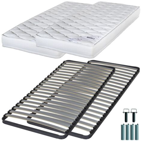 Matelas mousse + Sommier métal C220 2x90x190 Marly - Hauteur 15 cm - Soutien ferme
