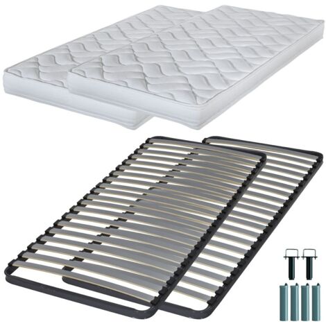 Matelas mousse + Sommier métal C220 2x90x190 Melissa - Hauteur 13 cm - Soutien ferme