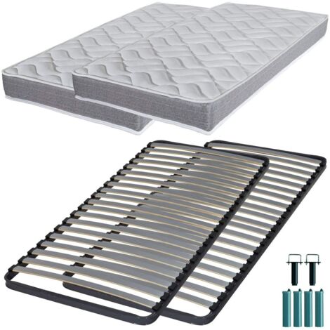 Matelas mousse + Sommier métal C220 2x90x190 Morgan - Hauteur 17 cm - Soutien ferme