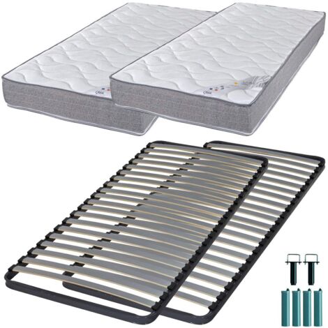 Matelas mousse + Sommier métal C220 2x90x190 Wave - Hauteur 19 cm - Soutien ferme