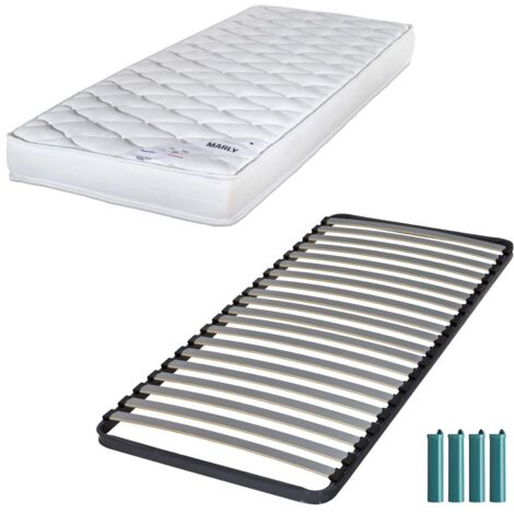 Matelas mousse + Sommier métal C220 90x190 Marly - Hauteur 15 cm - Soutien ferme