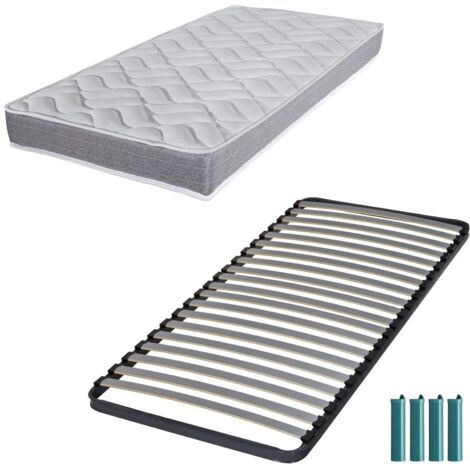Matelas mousse + Sommier métal C220 90x190 Morgan - Hauteur 17 cm - Soutien ferme