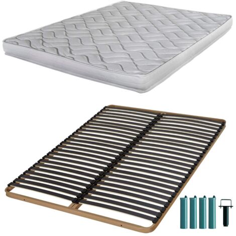 Matelas mousse + Sommier métal C224 140x190 Melissa - Hauteur 13 cm - Soutien ferme