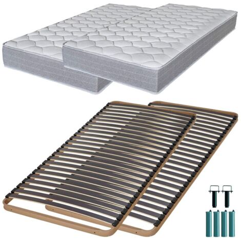 Matelas mousse + Sommier métal C224 2x90x190 Madere - Hauteur 24 cm - Soutien ferme