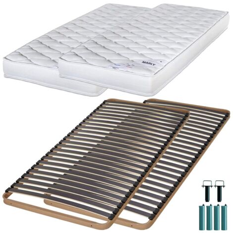 Matelas mousse + Sommier métal C224 2x90x190 Marly - Hauteur 15 cm - Soutien ferme