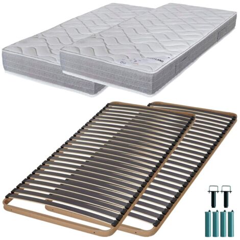 Matelas mousse + Sommier métal C224 2x90x190 Maryland - Hauteur 20 cm - Soutien ferme