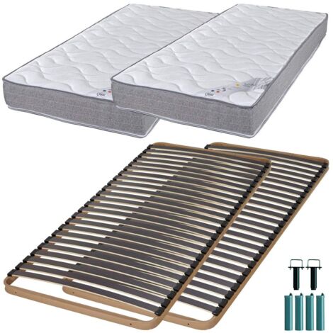 Matelas mousse + Sommier métal C224 2x90x190 Wave - Hauteur 19 cm - Soutien ferme