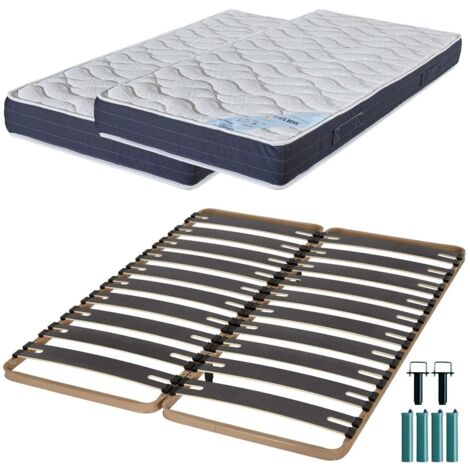 Matelas mousse + Sommier métal C310 2x90x190 Melior - Hauteur 20 cm - Soutien ferme