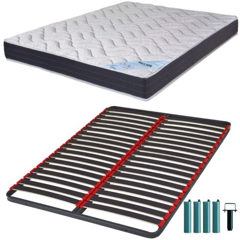 Matelas mousse + Sommier métal C39 140x190 Melior - Hauteur 20 cm - Soutien ferme