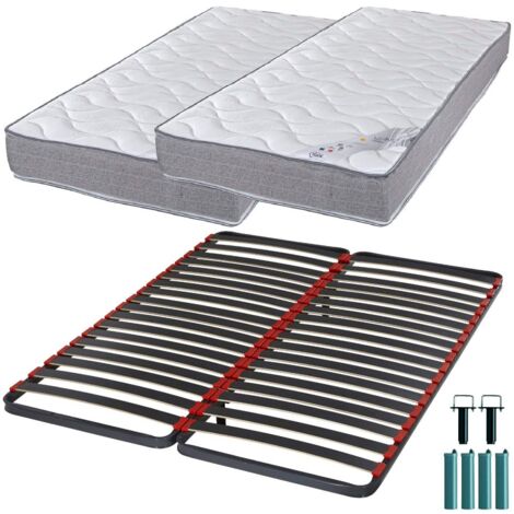 Matelas mousse + Sommier métal C39 2x90x200 Wave - Hauteur 19 cm - Soutien ferme