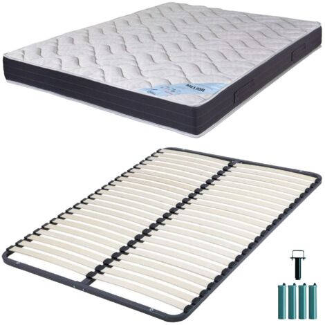 Matelas mousse + Sommier métal démonté 140x190 Melior - Hauteur 20 cm - Soutien ferme