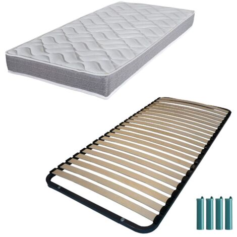 Matelas mousse + Sommier métal démonté 140x190 Morgan - Hauteur 17 cm - Soutien ferme