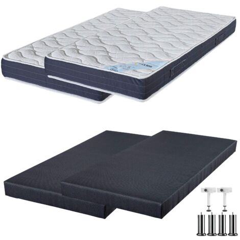 Matelas mousse + Sommier SR9 Deco 2x80x200 Melior - H. 20 cm - Soutien ferme