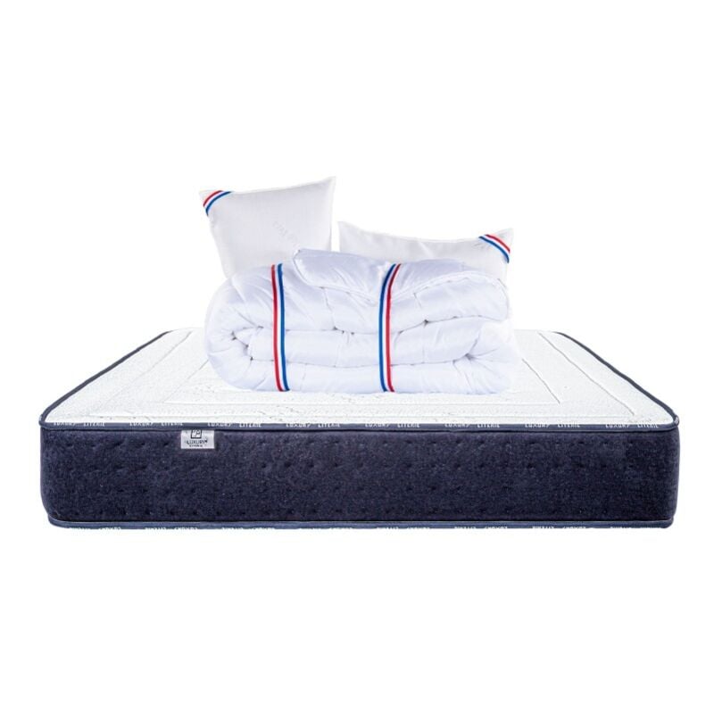 Matelas Nuage (24cm) inclus couette et oreiller,mousse haute densité, mi-ferme, face été/hiver, 160x200cm