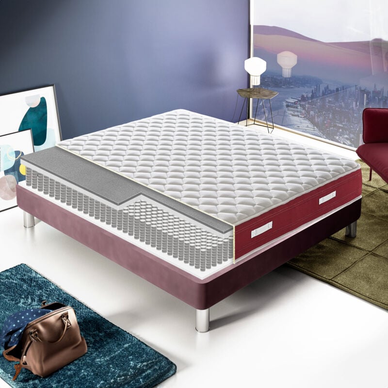 Matelas 80x200 à ressorts ensachés - mémoire de forme - à 9 zones modèle Domy