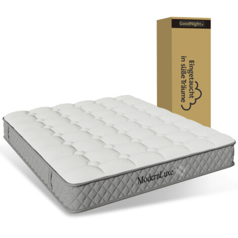 Matelas orthopédique en mousse à froid 140x200 cm, matelas avec noyau à ressorts ensachés 7 zones, niveau de fermeté H3 (mi-ferme) – certifié OEKO-TEX®, 20 cm de hauteur, 4 poignées + emballé sous vid