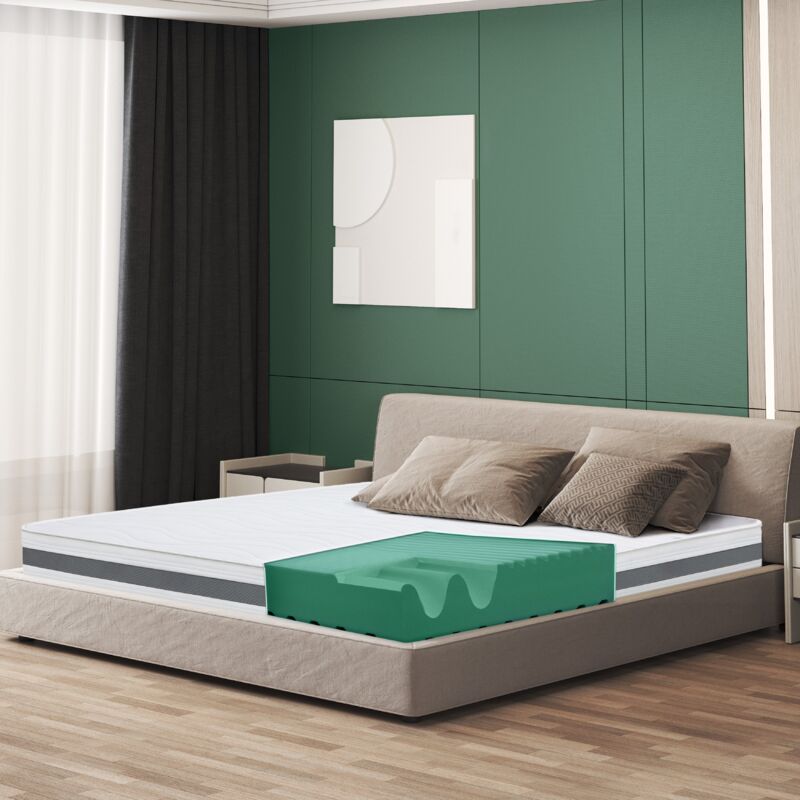 Matelas orthopédique 200 x 220 en mousse antibactérienne Hauteur 16 cm Revêtement 3D Air en fibre hypoallergénique et anti-acariens