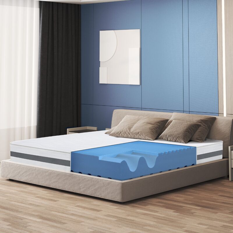 Matelas orthopédique 130 x 210 en mousse antibactérienne Hauteur 20 cm Revêtement 3D Air en fibre hypoallergénique et anti-acariens