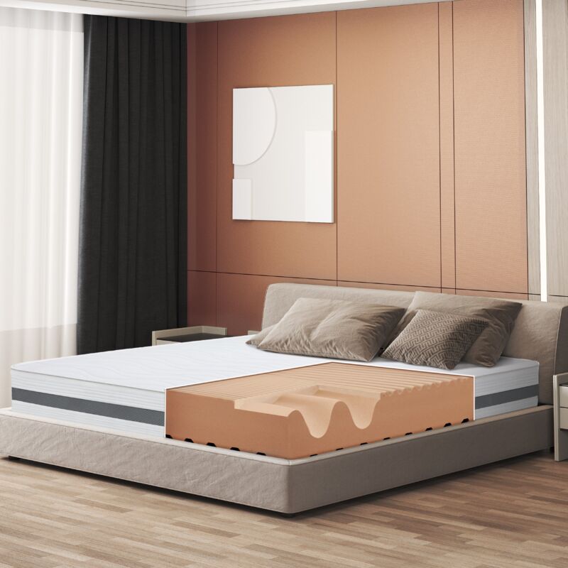 Matelas orthopédique 190 x 210 en mousse antibactérienne Hauteur 25 cm Revêtement 3D Air en fibre hypoallergénique et anti-acariens