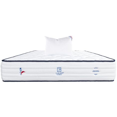 Matelas Patriote, 27cm, Ressorts Ensachés, mousse haute densité , Indépendance du Couchage, Soutien ferme + Oreiller, 90x190cm