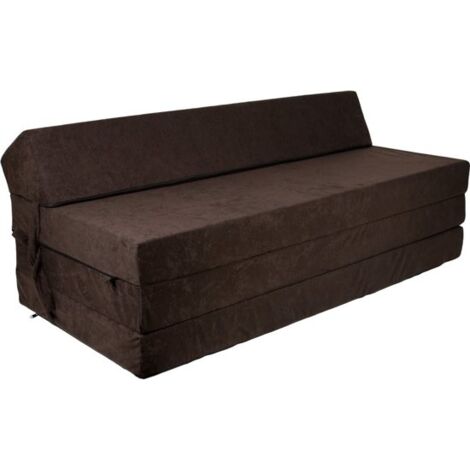 Matelas pliable avec oreiller - Housse lavable - 200cm x 120cm x 10cm - Marron