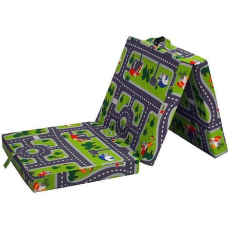 Matelas pliant multi-positions SAMBA 190 x 70 x 9 cm Vert motif circuit voiture