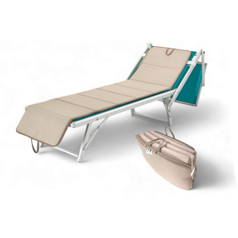 Matelas pliant pour lit de plage, transat, piscine, double face 52x200 et 2 cm d'épaisseur, avec poignées, couleur beige/gris to