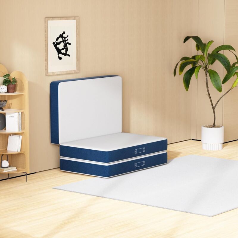 Matelas Pliant Triple Dewinner 75 x 195 cm Matelas en Mousse Mémoire d'invité Polyvalent, Épaisseur 15cm, Housse Amovible et Lavable en Machine,