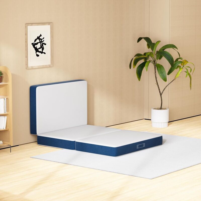 Matelas Pliant Triple DEWINNER,120x195x10cm, Matelas d'invité Polyvalent, 10cm Mousse épaisse, Housse Amovible et Lavable en Machine, Poignée de