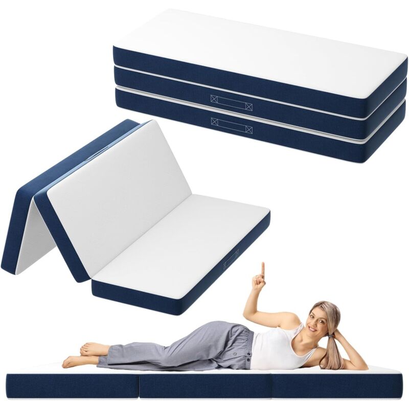 Matelas Pliant Triple DEWINNER,160x195x10cm, Matelas d'invité Polyvalent, 10cm Mousse épaisse, Housse Amovible et Lavable en Machine, Poignée de