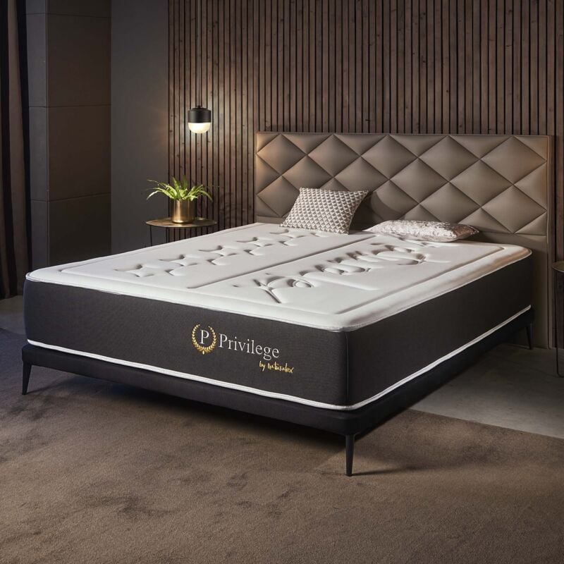 Matelas 140x190 cm - Privilège - Matelas Ressorts Ensachés Hybrid, Mousse mémoire hr, Blue Latex, Équilibré, Réversible, Très épais 30 cm