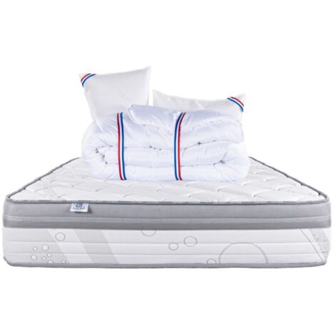 Matelas Relaxation, 26cm, Ressorts Ensachés, Mousse Haute Densité, ergonomique, Soutien ferme + Oreiller + Couette, 160x200cm