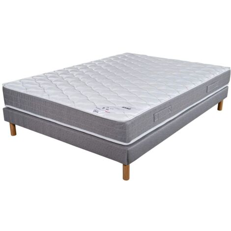 Matelas ressort + Sommier Gris clair 140x190 Ryad - Hauteur 20 cm - Soutien très ferme