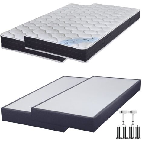Matelas ressort + Sommier SP18 Volcan 2x90x200 Rubis - H. 21 cm - Soutien très ferme