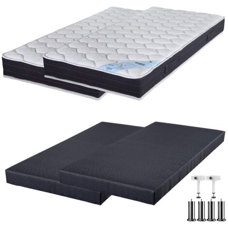 Matelas ressort + Sommier SR9 Deco 2x80x200 Rubis - H. 21 cm - Soutien très ferme