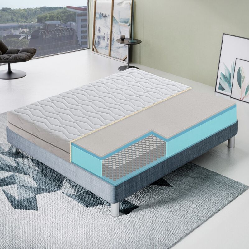 Matelas ressorts ensachés 140x190 cm accueil mémoire de forme epaisseur 23 cm – déhoussable