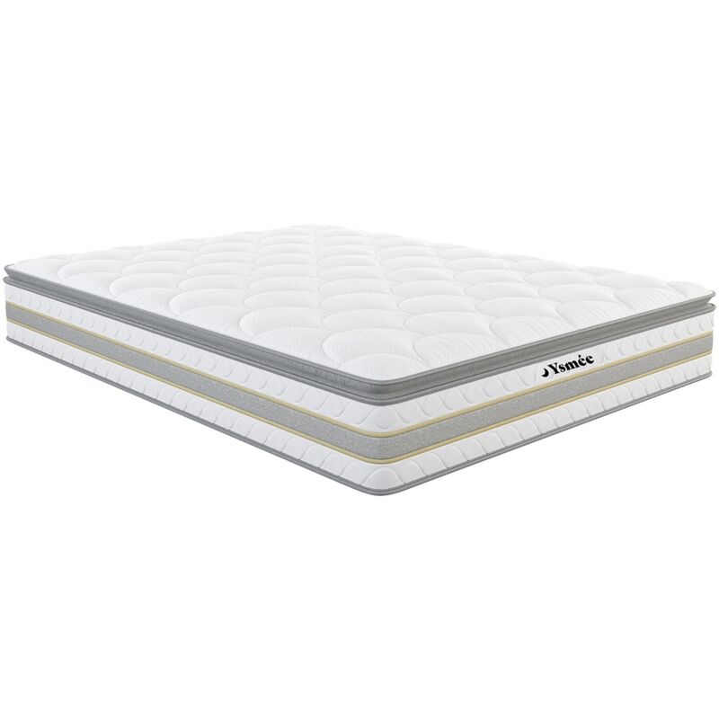 Ysmée - Matelas ressorts ensachés surmatelas intégré CANTERBURY de DREAMEA, 140X190CM, Blanc