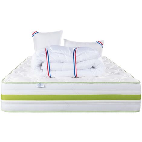 Matelas Rêverie, 30 cm, mousse haute densité, ferme, face été/hiver + 1 oreiller + couette, 140x190cm