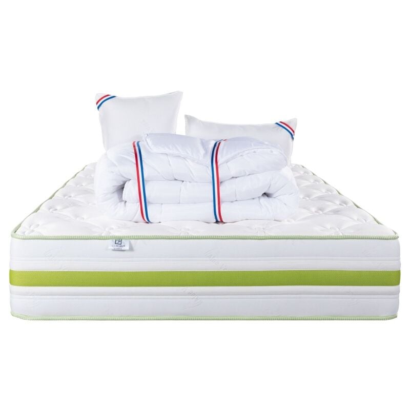 Matelas Rêverie, 30 cm, mousse haute densité, ferme, face été/hiver + 1 oreiller + couette, 140x200cm